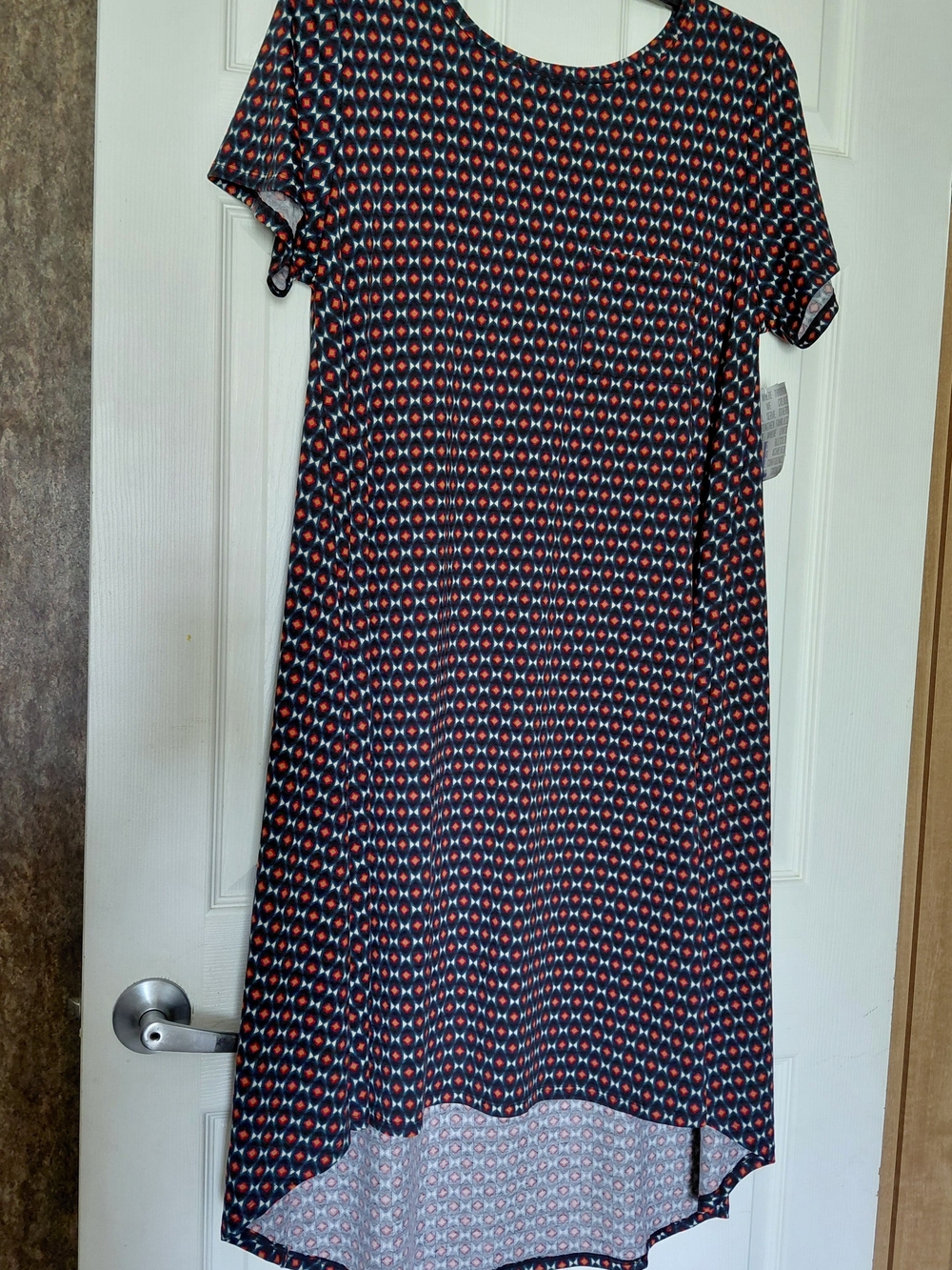 LuLaRoe Carly Dress with Red Geometric Print
